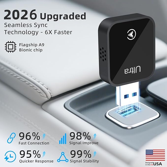 Mini Wireless Carplay Adapter for iPhone - Carplay Wireless Adapter Car Play Bluetooth, Compatible with iPhone iOS 10+, [One-Touch Phone Switching] Black - Image 2