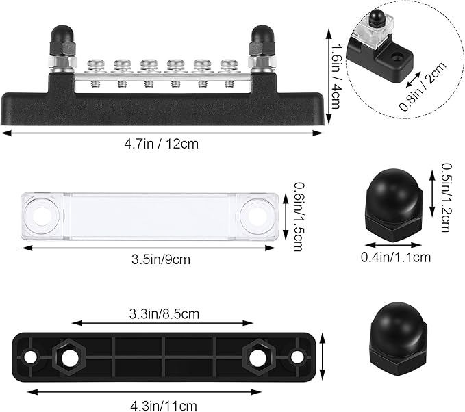 Weewooday 12V 150A Bus Bar with Cover Mini Power Distribution Terminal Block with 10-Gang Bus Bar 6 Pieces M4 Screws 2 Pieces M6 Studs for Caravan Car Boat Marine Max 48V 150A - Image 2