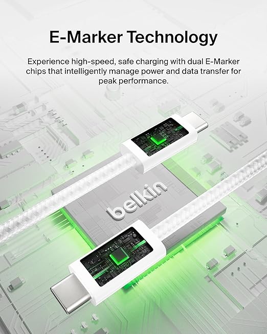 Belkin USB C to USB C Cable, 9.9ft, 240W - Type C Charger, iPhone Charger Cord, Soft, Braided, Flexible for iPhone 17, Galaxy S25, Pixel 10, MacBook, Chromebook, iPad Pro, Switch Steam Deck – White - Image 5