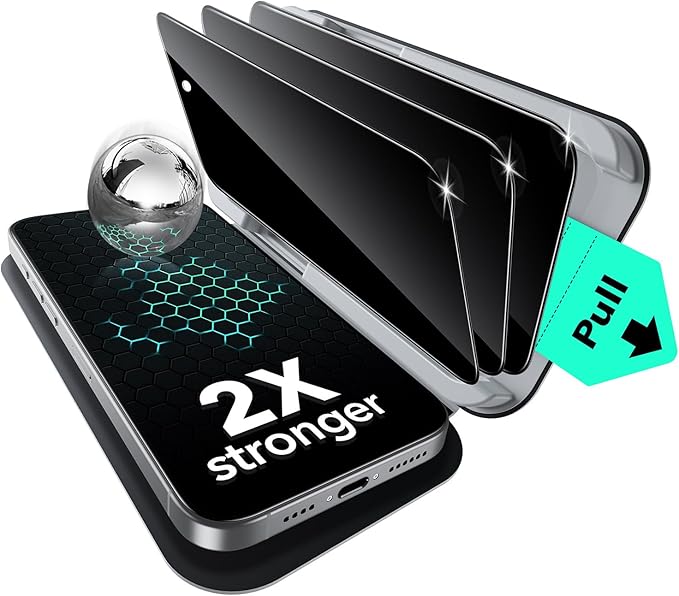 ESR 3 Pack for iPhone 16 Pro Privacy Screen Protector, Military Grade Shatterproof, 9H Hardness, Anti-spy Tempered Glass with UltraFit Tray by ESR