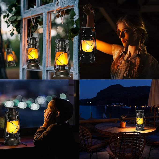 Toodour Solar Lantern Outdoor Lights, 2 Pack Bronze Vintage LED Lantern with 2 Modes, Waterproof Hanging Solar Lights for Camping Patio Garden Yard Outdoor Decorations - Image 2