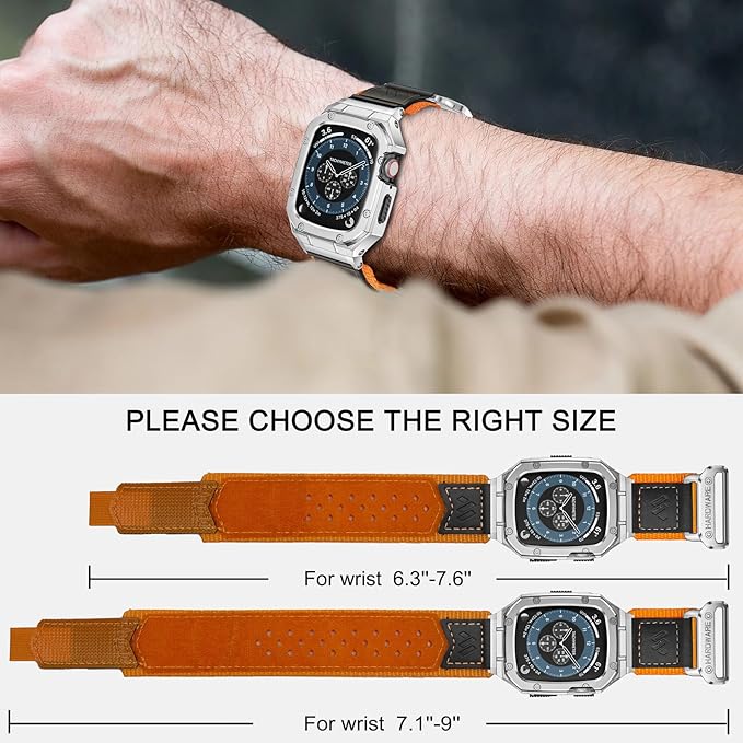 BAITEYOU Band with Case Compatible with Apple Watch Band Series 9 8 7 (41mm) 6 5 4 SE 3 2 1 (40mm 38mm), Nylon Strap with Stainless Steel Metal Rugged Case Cover for iwatch Bands for Men - Image 4