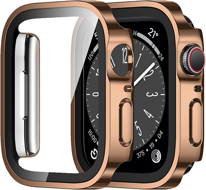 Amizee 2 Pack Compatible with Apple Watch Series 9 8 7 45mm Case with Built-in Screen Protector, Ultra-Thin Hard PC Straight Edge Anti-Scratch Protective Cover for iWatch 45mm (Rose Gold) by Amizee