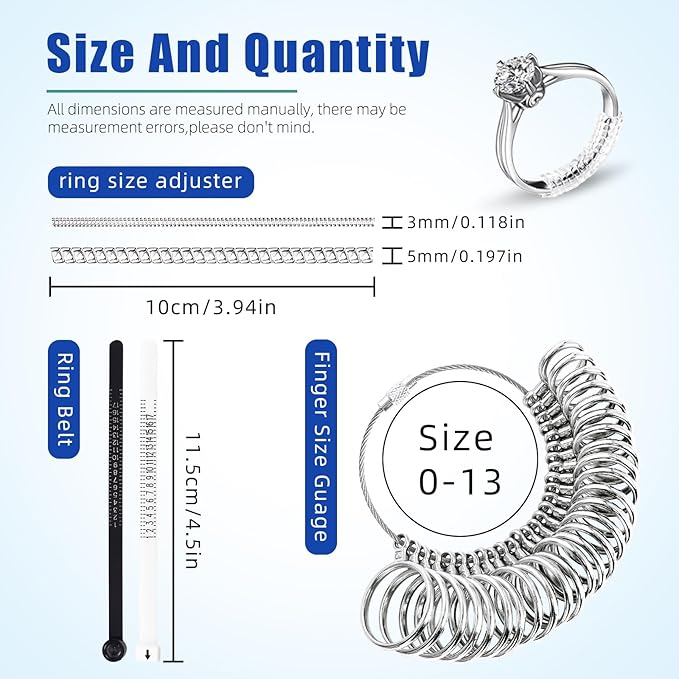 Ring Sizer Measuring Tool Kit Ring Sizing Kit Metal Ring Measurer and Ring Sizers US Ring Size Gauge 0-13 with Half Size for Womens Mens Finger Sizing 2 PCS Reusable Size Tape 1-17 - Image 2