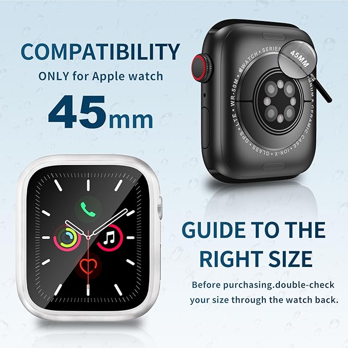 Waterproof Case for Apple Watch Series 9 Series 7 8 45mm, Built-in Screen Protector with Tempered Glass [Touch Sensitive] Cover for iWatch S9/S8/S7 Accessories 45mm, Silver - Image 2