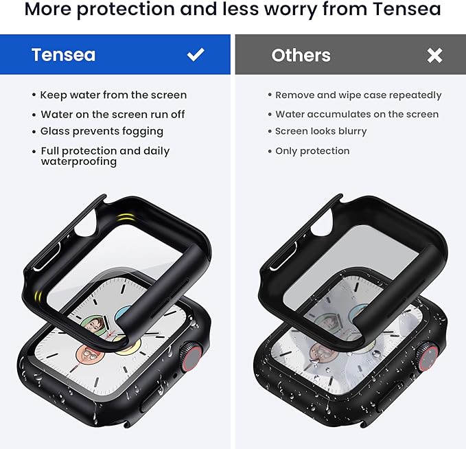 Tensea for Waterproof Apple Watch Screen Protector Case 40mm SE 3/SE 2nd Generation/SE/Series 6/5/4 Accessories, iWatch Protective PC Face Cover with Tempered Glass Film for Women Men, 40 mm - Image 2