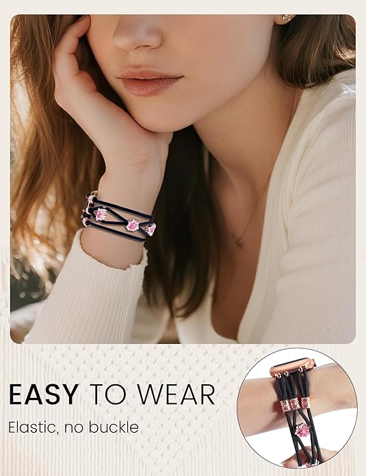 Newlibery Beaded Bracelet Compatible with Apple Watch Band 41mm 38mm 44mm 42mm 45mm 46mm 49mm Women Boho Braided Solo Loop Nylon Stretchy Dressy Strap for iWatch Serie11/10/9/8/7/6/5/4 SE 3/2/1 Ultra - Image 4