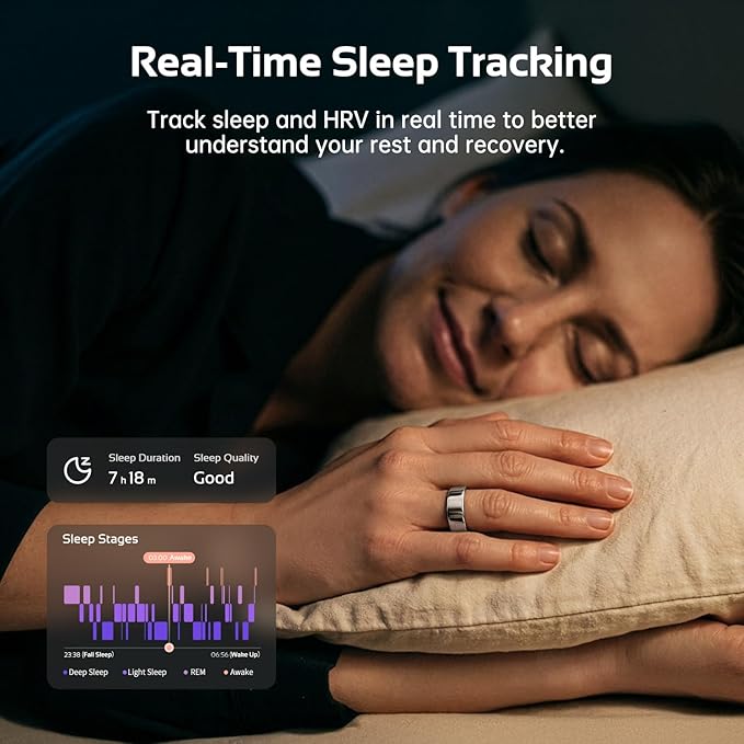 opove O Ring Smart Ring, Fitness Trackers Rings with Sleep/Stress/Heart Rate/Women's Health Monitoring, Comfortable Wearing, Up to 7 Days Using, Fitness Ring for Android & iOS, Silver-Size11 - Image 6
