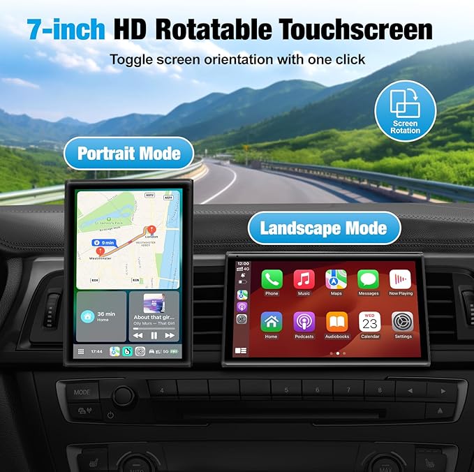 7 inch Carplay Screen for Car - Supports Wireless Apple Carplay & Android Auto, Portable Touchscreen with Bluetooth, Navigation, Voice Control, Mirror Link,Universal for All Cars (Black) - Image 3