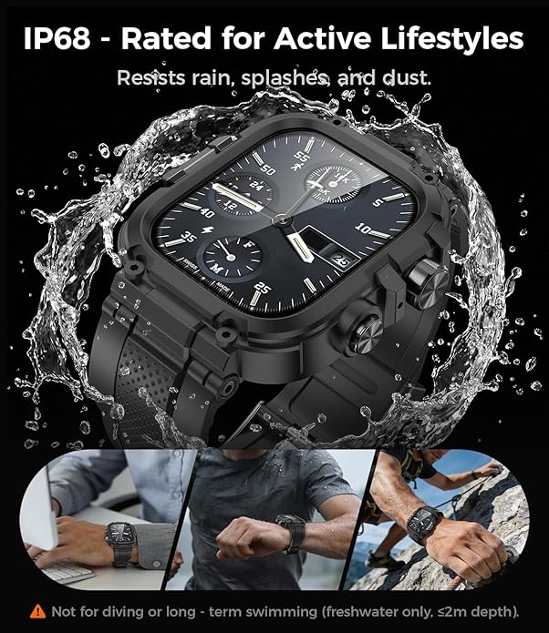 Goton IP68 Waterproof Rugged Band for Apple Watch 46mm/45mm/44mm with Case build-in Screen Protector – Heavy Duty Sport Strap Compatible with iWatch Series 11/10/9/8/7/6/5/4/SE - Image 2