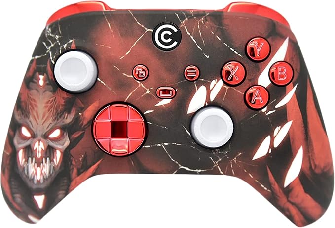 Custom Controllerzz Designer Series Custom Wireless Controller for Xbox Series X/S, Xbox One, & PC - Multiple Designs Available (Red Demon W/Red Chrome Inserts) by CustomControllerzz