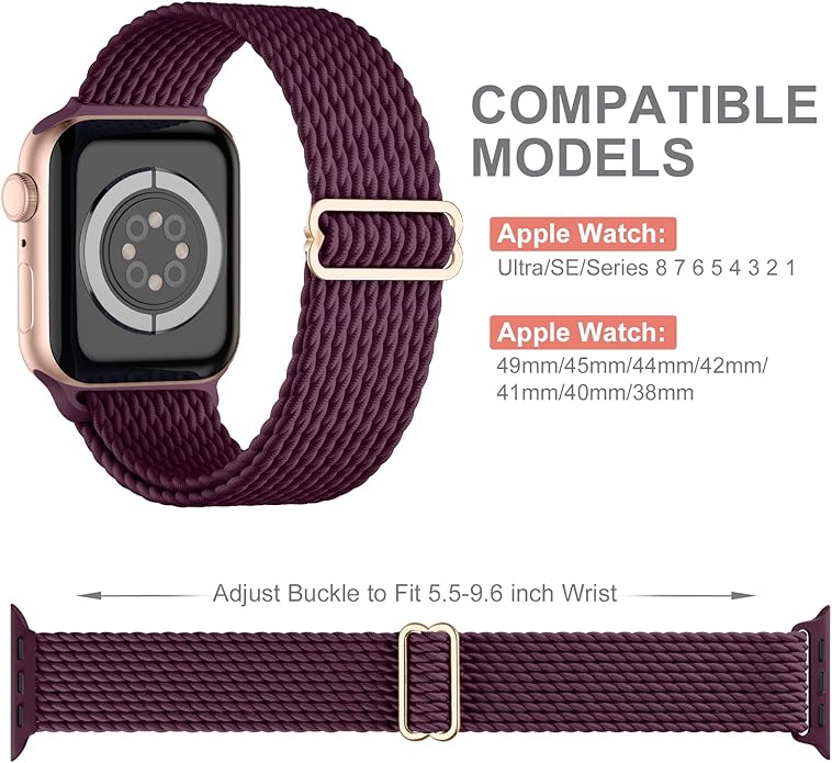 Getino 10 Pack Braided Stretchy Compatible with Apple Watch Band Women 38mm 40mm 41mm 42mm 44mm 45mm 46mm 49mm, Sport Nylon Elastic Solo Loop iWatch Strap Men for iWatch Ultra 2 SE Series 10 9 8 7 6 5 - Image 9