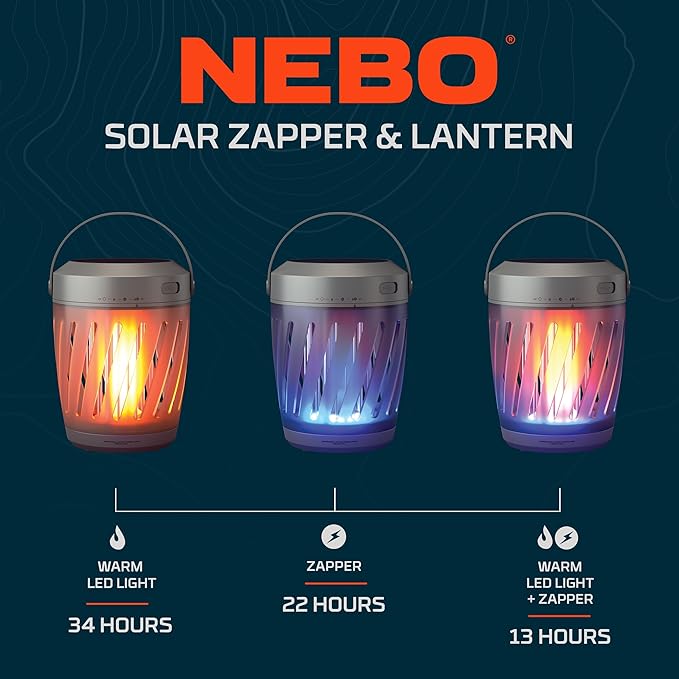 NEBO Solar Zapper & Lantern | Portable, Warm Light for Outdoor & Indoor Use, Insect Killing Electric Zapper, Solar Powered & USB-C Rechargeable Battery, Perfect for Bugs like Mosquitos, Flies & Gnats - Image 5