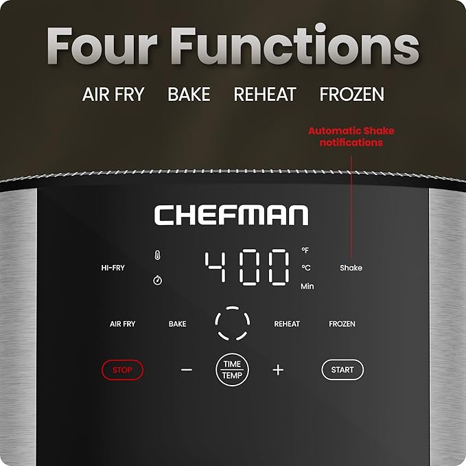 Chefman Air Fryer 8 Qt | TurboFry® 4-in-1 with 450°F Hi-Fry Option for Crispier Results | Bake, Dehydrate, Frozen | XL Nonstick Dishwasher-Safe Basket | Stainless Steel - Image 4