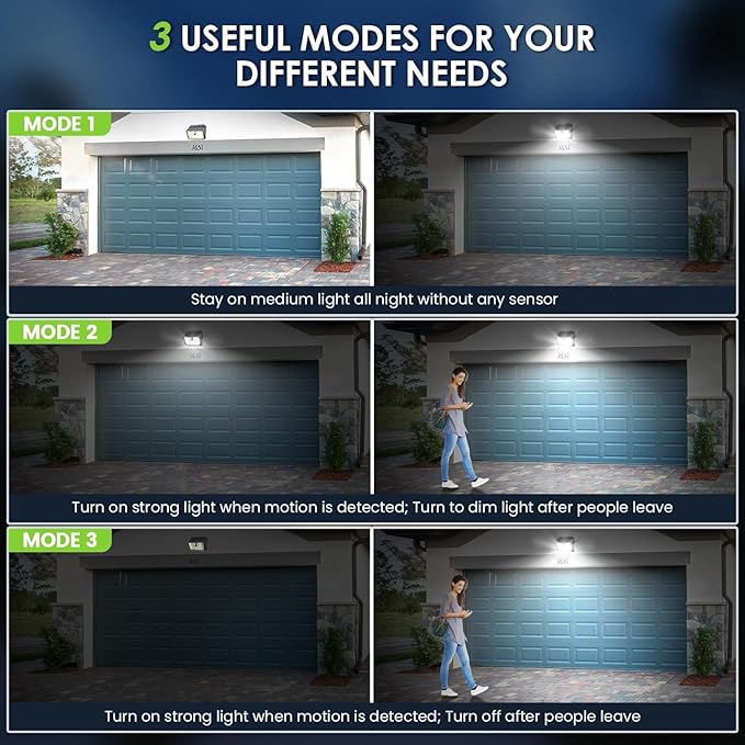 [16 Packs] Solar Motion Lights Outdoor, Ultra Bright Solar Fence Lights with Motion Sensor, IP65 Waterproof Security Light 3 Modes, 270° Lighting Angle, Wall Lights for Deck Patio Fence Garage Door - Image 5
