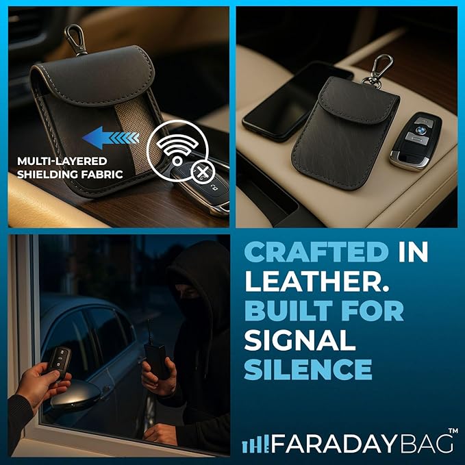 Faraday Key Fob Protector - Real Leather Premium Signal Blocking Pouches - RFID Blocking Car Key Security Shield - Image 4