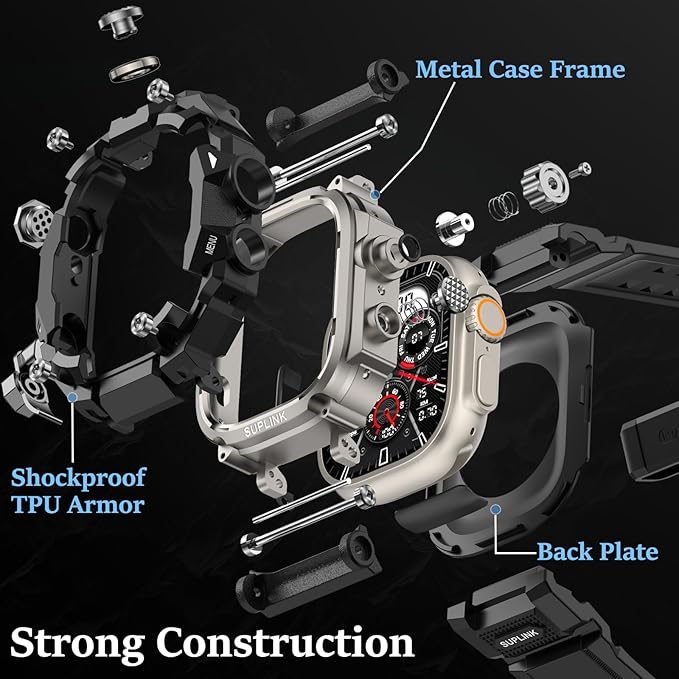 SUPLINK Rugged Case with Bands for Apple Watch Ultra Band/ 2/3, Compatible with 49mm Apple Watch Bands Men, Protective Bumper Cover Screen Protector Kit for Sport iWatch Ultra 2 Band (Titanium Color) - Image 3