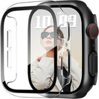 JR.DM 42mm 2 Pack Hard PC Case with HD Tempered Glass Screen Protector for Apple Watch Series 10/11 (2025), Guard Bumper Full Coverage Protective Anti-Scratch Face Cover for iWatch, Black+Clear by JRDM