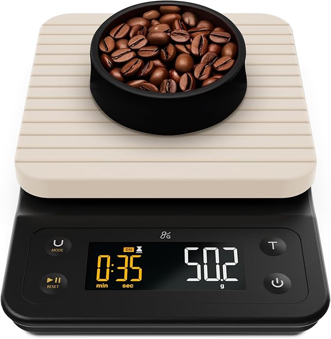 Greater Goods Coffee Scale with Timer – 0.1g Precision Digital Coffee & Espresso Scale for Pour-Over, Coffee Bean Weighing, Barista Brewing, Waterproof Cover, 3kg Capacity (Birch White) by GreaterGoods