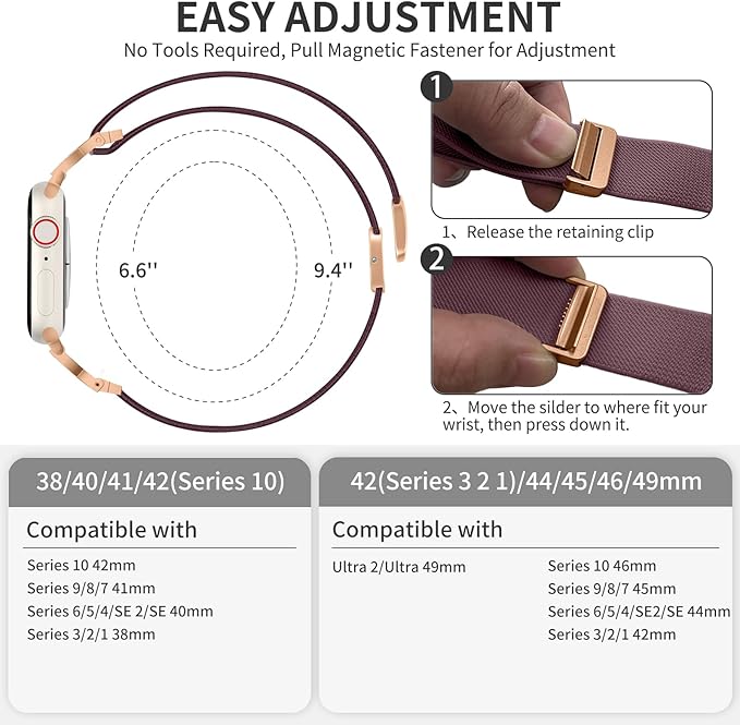 Stretchy Solo Loop Band Compatible with Apple Watch Bands for Women Men 40mm 38mm 41mm 42mm, Magnetic Soft Nylon with Designer Interlock Buckle Band for iWatch Series 10/9/8/7/6/5/4/3/2/1/SE - Image 5