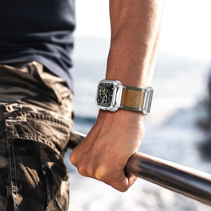 SUPLINK Stainless Steel Case&Nylon Band Compatible with Apple Watch Band 38mm 40mm 41mm 42mm 44mm 45mm 46mm 49mm,Rugged Metal Cover Adjustable Strap for iWatch Series 10 9 8 7 6 5 4 3 2 1 SE Ultra Men - Image 5