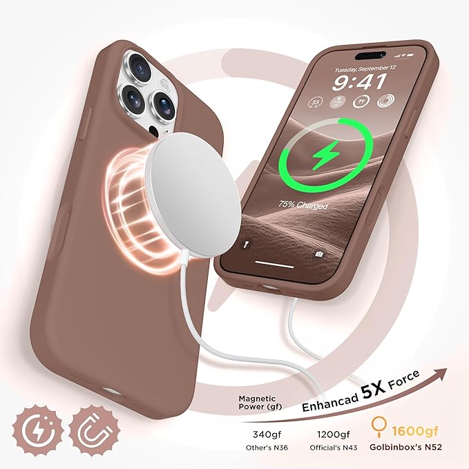 GolbinBox Magnetic for iPhone 16 Pro Case, Compatible with MagSafe, [Soft Anti-Scratch Microfiber Lining], Liquid Silicone Shockproof Protective Phone Case for iPhone 16 Pro 6.3", Brown - Image 3