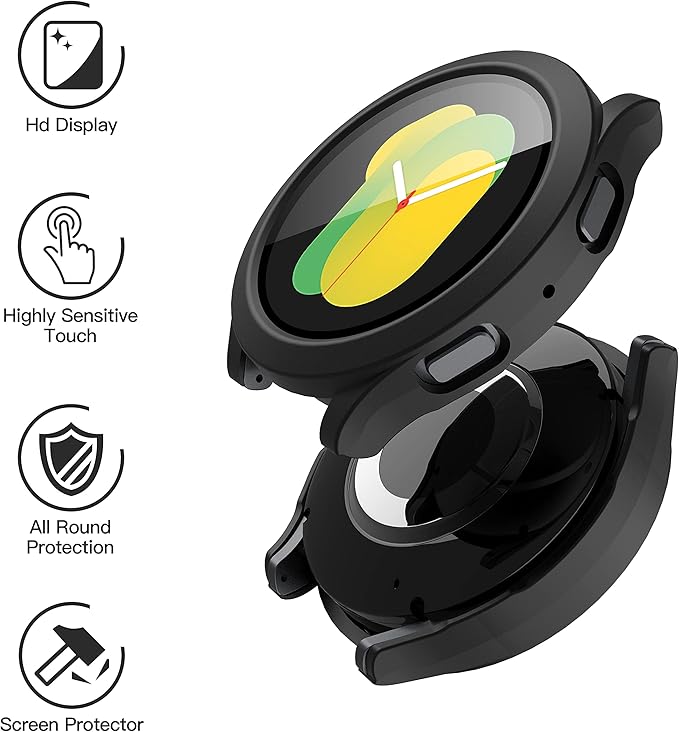 Misxi 2-Pack Hard PC Case with Screen Protector for Samsung Galaxy Watch 5 Galaxy Watch 4 40mm, Ultra-Thin Scratch Resistant Cover with Tempered Glass, 1 Black + 1 Transparent - Image 2