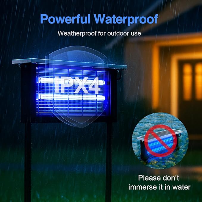 Solar Bug Zapper Outdoor, Powerful Mosquito Zapper, Electric Mosquito Killer Outdoor, Waterproof & Portable Fly Killer, Rechargeable Flying Insect Trap for Patio, Yard, Garden, Home, Camping, Black - Image 4