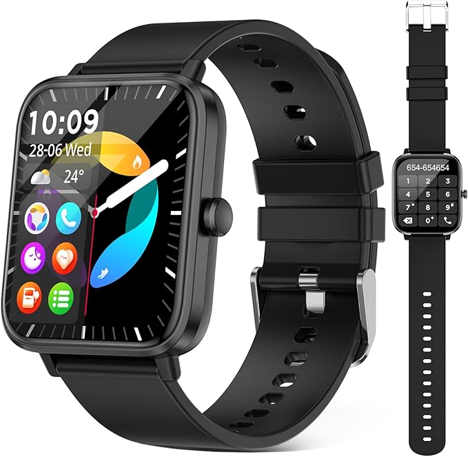Smart Watch (Answer/Make Call): 1.85" Waterproof Fitness Trackers with 24-Hours Blood Pressure Heart Rate SpO2 Sleep Monitor Watches for Men Women, iPhone Android Compatible (Stone Black) by FTTMWTAG