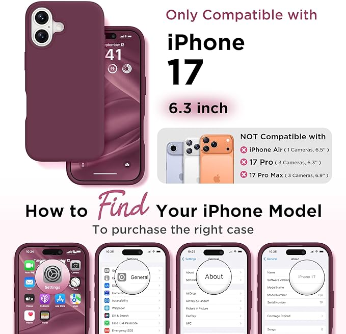 GolbinBox Magnetic for iPhone 17 Case, Compatible with MagSafe, Screen Protector + Camera Lens Protector, Liquid Silicone Shockproof Phone Cover with Anti-Scratch Microfiber Lining, Wine Red - Image 2