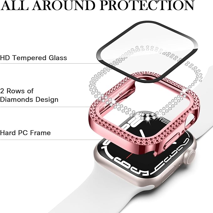 Adepoy Compatible for Apple Watch Case 42mm Series 3/2/1 with Tempered Glass Screen Protector, Double Bling Case Crystal Diamonds Rhinestone Bumper Overall Hard PC Slim Protective Cover for iWatch 42 - Image 3
