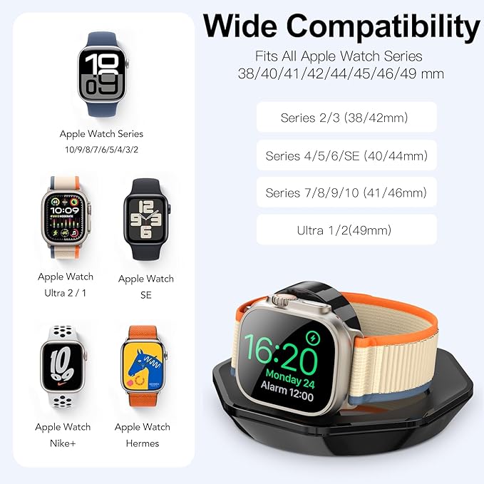 Apple Watch Charger Foldable Magnetic Charging Dock, Wireless Fast Watch Charger Stand with Charging Cable, Compatible with Apple Watch 11 10 9 8 7 6 5 4 3 2/Ultra 2 1, Support Nightstand Mode - Image 3