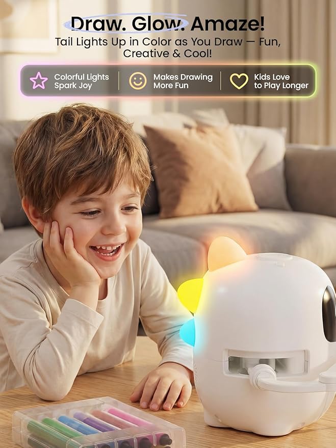 Grownsy Smart Drawing Robot for Kids, Light & Voice Guidance Education Toy with Scan, Doodle Bot with 150 Word Cards & 12 Color Pens, Montessori Painting Learning Toys for Kids Ages 3–8, Birthday Gift - Image 4