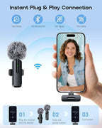 Wireless Mini Microphone for iPhone - 2 Pack Lavalier Microphone for Video Recording, 2 in 1 Noise Reduction Lapel Mic for Ipad, Android,Clip-on Mini Mic with Charging Case - Image 5