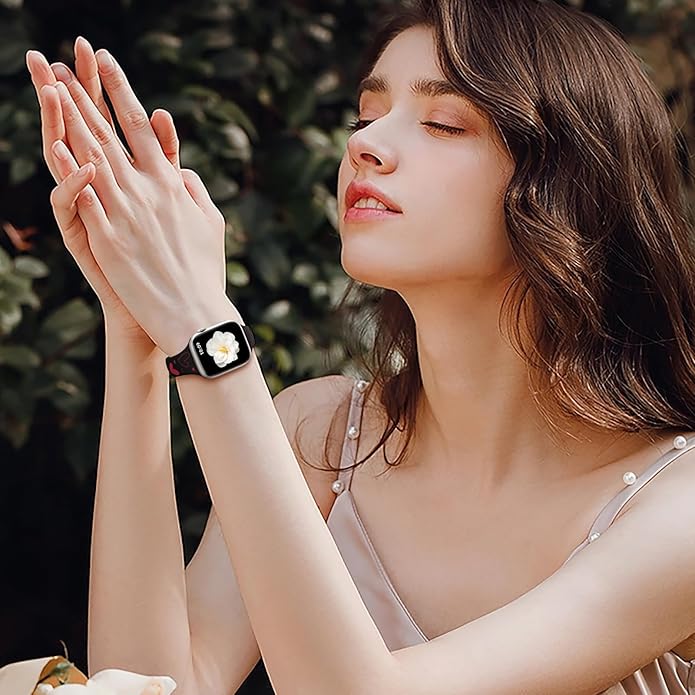 Lerobo Slim Thin Two-Tone Compatible with Apple Watch Band 40mm 38mm 41mm 42mm 44mm 45mm 46mm 49mm for Women- Soft Cute Flower/Heart Engraved Sport Band for iWatch Series 11 10 9 8 7 6 5 4 3 SE Ultra - Image 6