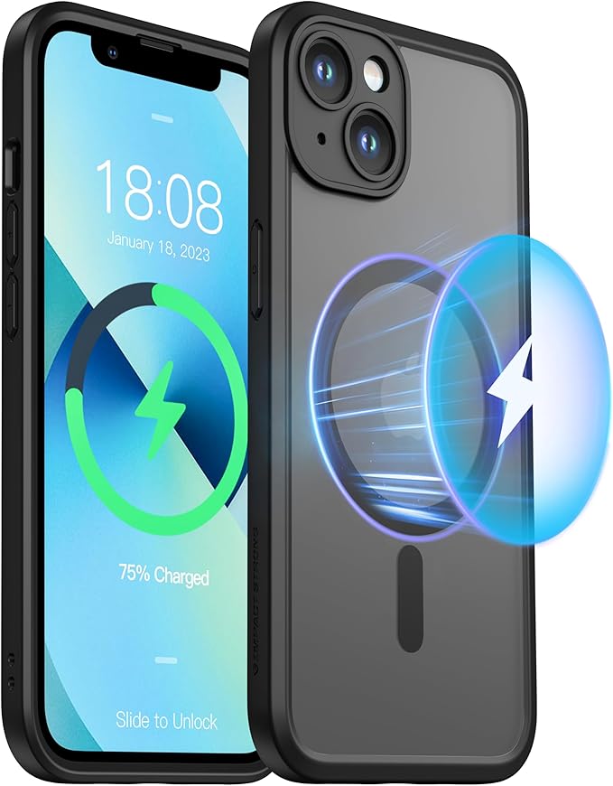 ImpactStrong Magnetic Guard Designed for iPhone 13 Case [Camera Protection] [Military Grade Drop Tested] [Compatible with MagSafe] Slim Translucent Matte Phone Case (6.1") - Black - Image 8