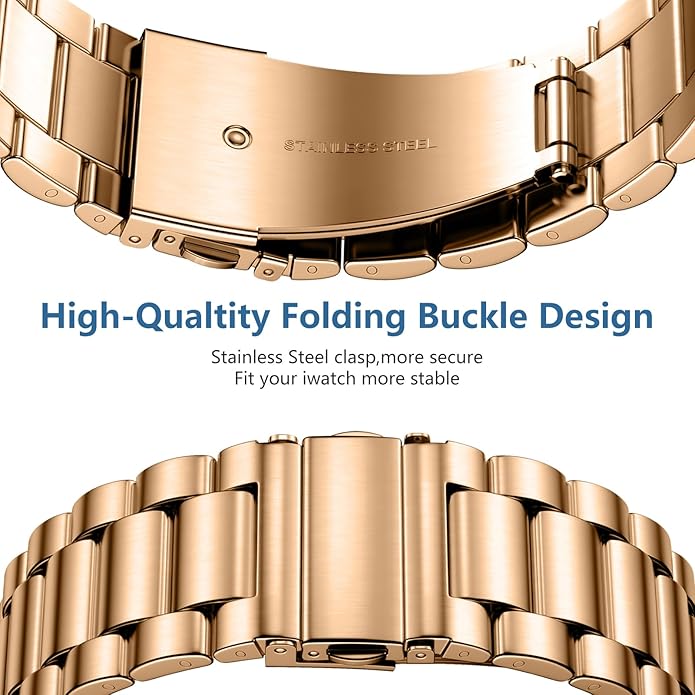 Lerobo Compatible with Apple Watch Band 44mm 42mm 40mm 38mm 41mm 45mm 46m 49mm, Solid Stainless Steel Metal Band with 2 Pack Protective Cover Case for iWtach Series 11 10 9 8 7 6 5 4 3 SE Ultra Men Women - Image 3