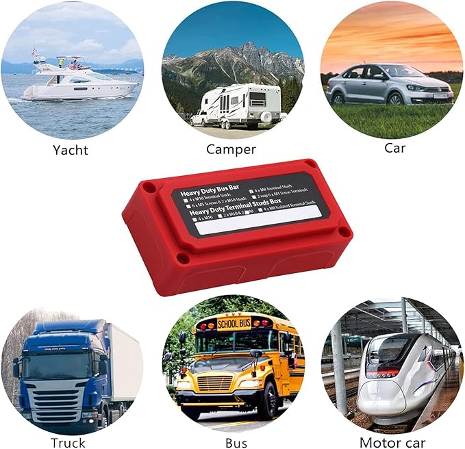 300A Bus Bar 12V Waterproof Marine Bus Bar Heavy Duty Module Design Power Distribution Block with 4 X M8(5/16") Terminal Studs 12V Terminal Block for Marine Car RV Truck Solar Systems (Red) - Image 8