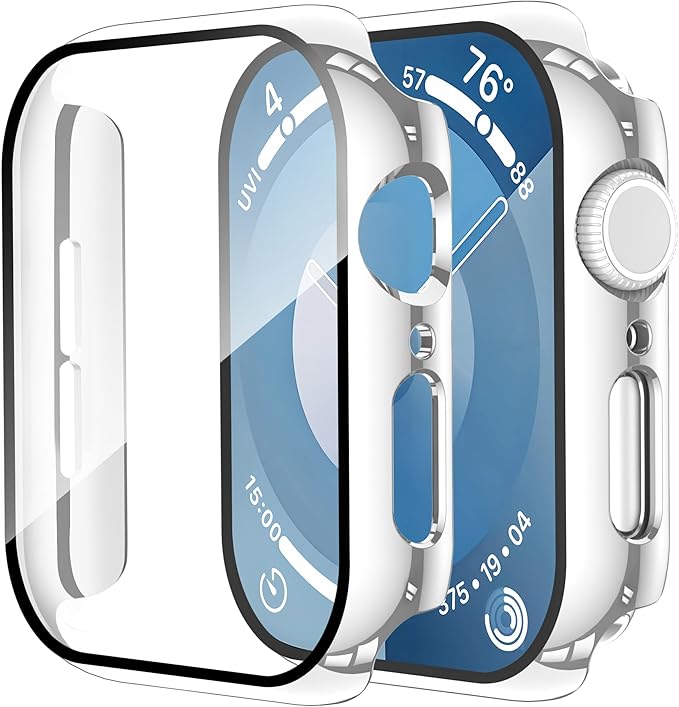 Smiling 2 Pack Case Compatible with Apple Watch SE 3 (2025)/ SE 2/ SE/Series 6/5/4 44mm with Tempered Glass Screen Protector, Hard PC Case Overall Protective Cover- 1 Black + 1 Silver by Smiling