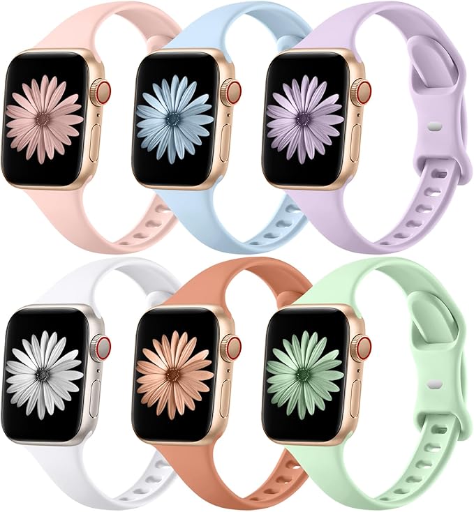 Lerobo 6 pack Thin Bands Silicone Compatible for Apple Watch Band 42mm 44mm 45mm 38mm 40mm 41mm 46mm 49mm, Slim Narrow Sport Strap Replacement for iWatch Series 10/9/8/7/6/5/4/3/2/1 SE Ultra Women Men by Lerobo