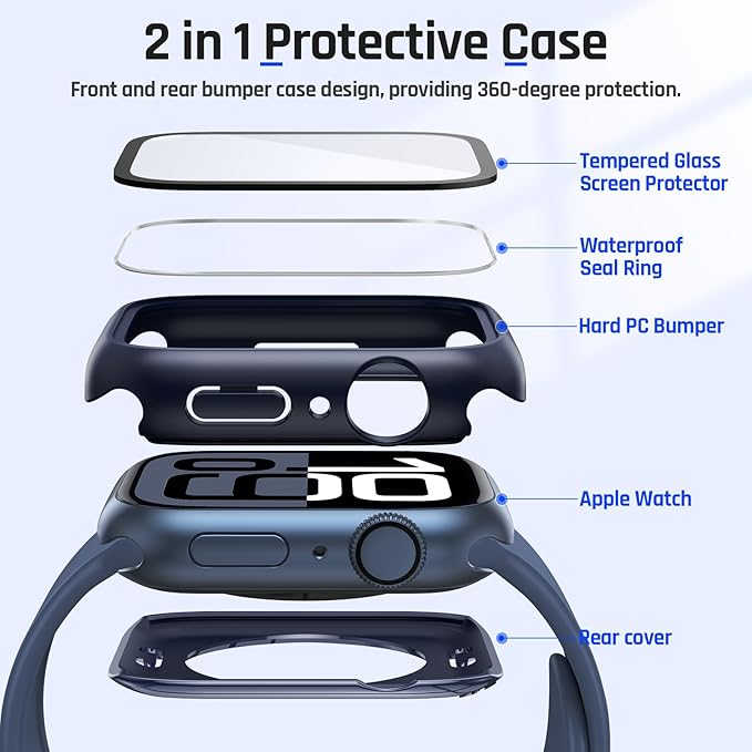 Goton 2 in 1 Waterproof Case Compatible for Apple Watch Series 11/10 Screen Protector 42mm, 360 Protective Glass Face Cover Hard PC Bumper + Back Frame for iWatch Accessories 42 mm - Image 8
