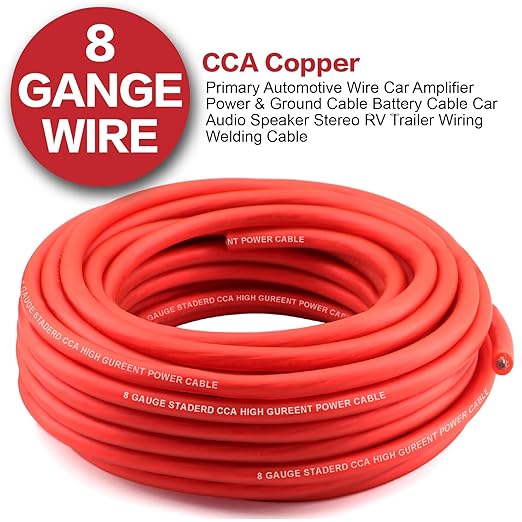 8 Gauge Wire (25ft Each - Red/Black) Copper Clad Aluminum CCA - Primary Automotive Wire,Car Amplifier Power & Ground Cable, 20PCS Lugs Terminal Connectors,60A ANL Fuse Block and Heat Shrink Tubing - Image 4