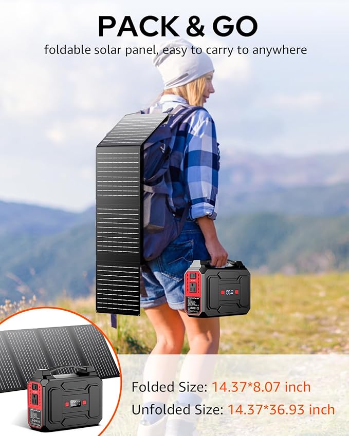 Solar Powered Generator 200W Peak/100W Rated, Portable Solar Generator Power Station with Solar Panels 40W Included, 146Wh Solar Power Bank with AC Outlet 110V for Home Use Camping Outdoor Adventure - Image 5