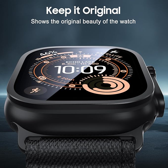Uyiton for Apple Watch Ultra 3/2/1 Screen Protector - Titanium Alloy Frame & 9H Tempered Glass, Military Protection [Keep Original] Touch Sensitive iWatch Ultra Screen Protector 49mm, Black, 2 Pack - Image 4
