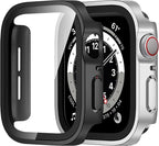 Amizee 2 Pack Compatible with Apple Watch Case SE 3/2/1 Series 6/5/4 44mm with Built-in Screen Protector, Ultra-Thin Hard PC Straight Edge Anti-Scratch Protective Cover for iWatch (M-Black/Silver) by Amizee