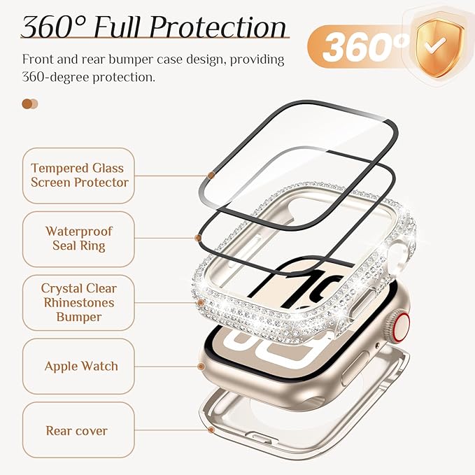 Goton Series 11 42mm Waterproof Bling Case for Apple Watch Series 11 & 10 Screen Protector 42 mm, Sparkling PC Front Bumper & Hollow Back for iWatch Cover, Splash-Resistant, Easy Install - Image 7