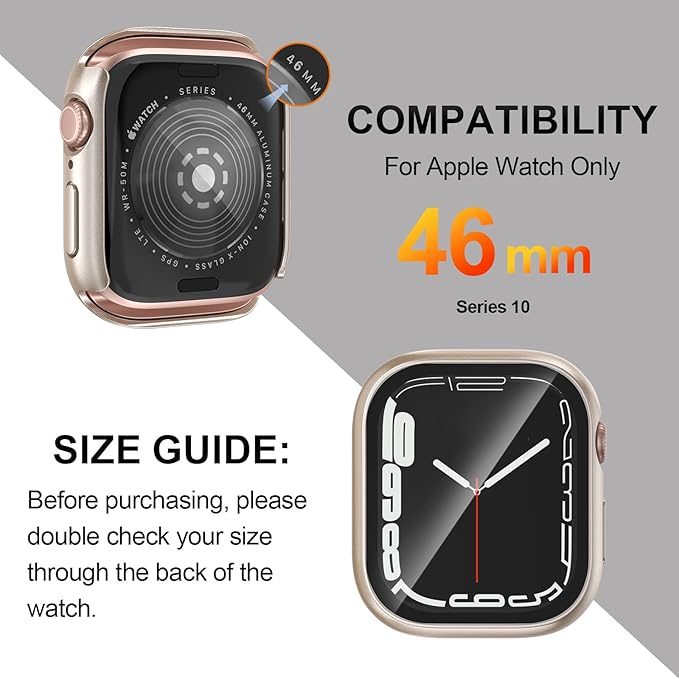 [2 Pack] Case for Apple Watch Series 10 Screen Protector 46mm Accessories Built-in HD Tempered Glass Full Protective PC Hard Bumper Lightweight 2 in 1 Cover Compatible iWatch S10 - Image 2