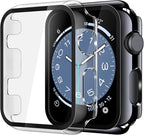 Misxi 2 Pack Tempered Glass Case Compatible for Apple Watch Series 3 Series 2 38mm, Hard PC Screen Protector Overall Protection Scratch-Resistant Cover for iWatch, 1 Jet Black + 1 Transparent by Misxi