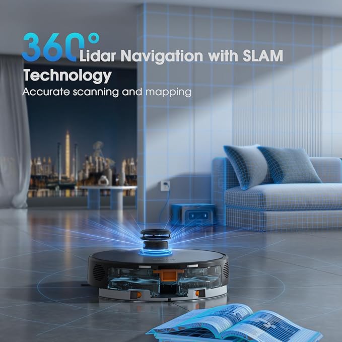 Robot Vacuum and Mop Combo, Self-Emptying Robotic Vacuums Cleaner Smart Mapping, 2-3 Months Hands-Free Base Strong Suction & LiDAR Navigation, 220 Mins Long Runtime for Pet Hair, Hard Floor, Carpet - Image 5