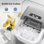 Portable Countertop Ice Maker Machine with Handle, 9 Bullet-Shaped Ice Cubes Ready in 6 Mins, 26Lbs/24H, Self-Cleaning Function with Ice Scoop and Basket for Home/Kitchen/Party (Grey) - Image 2